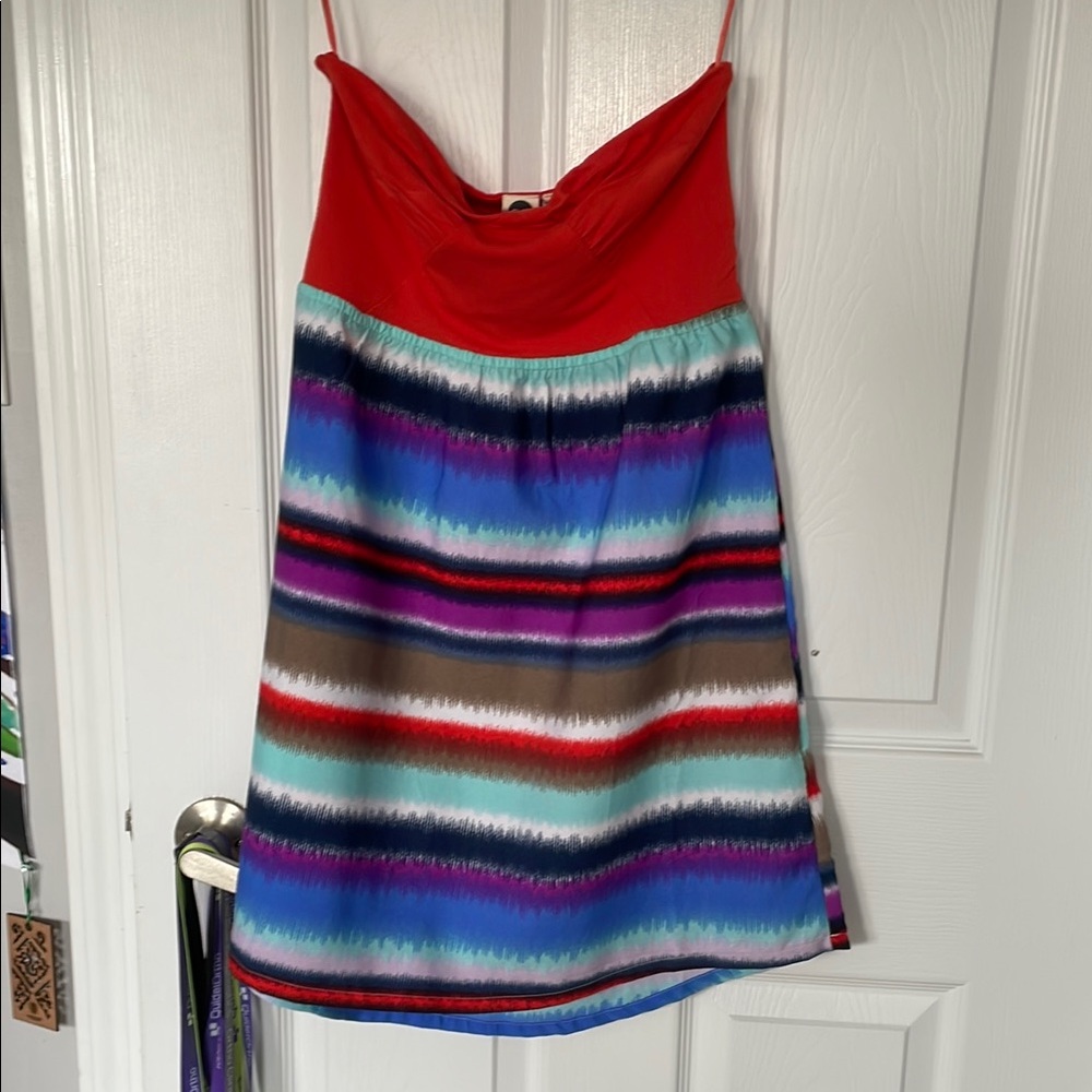 Roxy Colorful Striped Dress with Red Top